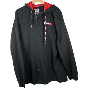 GameStop Mens 2XL Black Full Zip Hoodie Sweatshirt Red Logo Promo Fleece Jacket